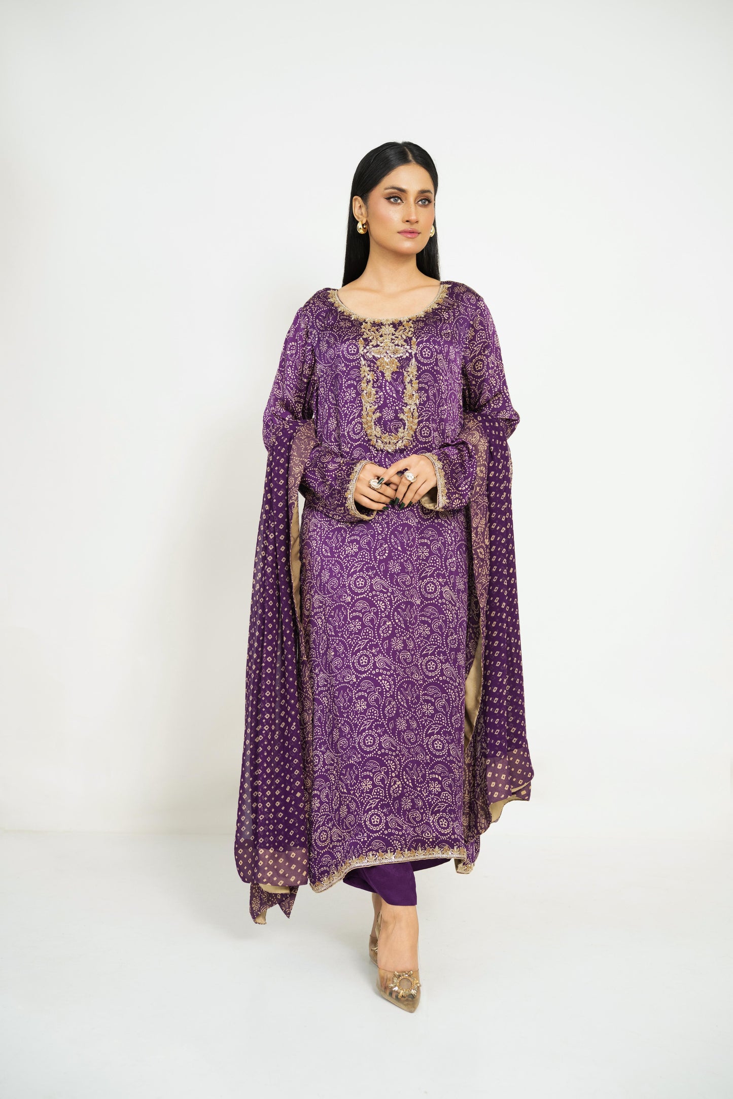 Regal Purple Printed & Embroidered