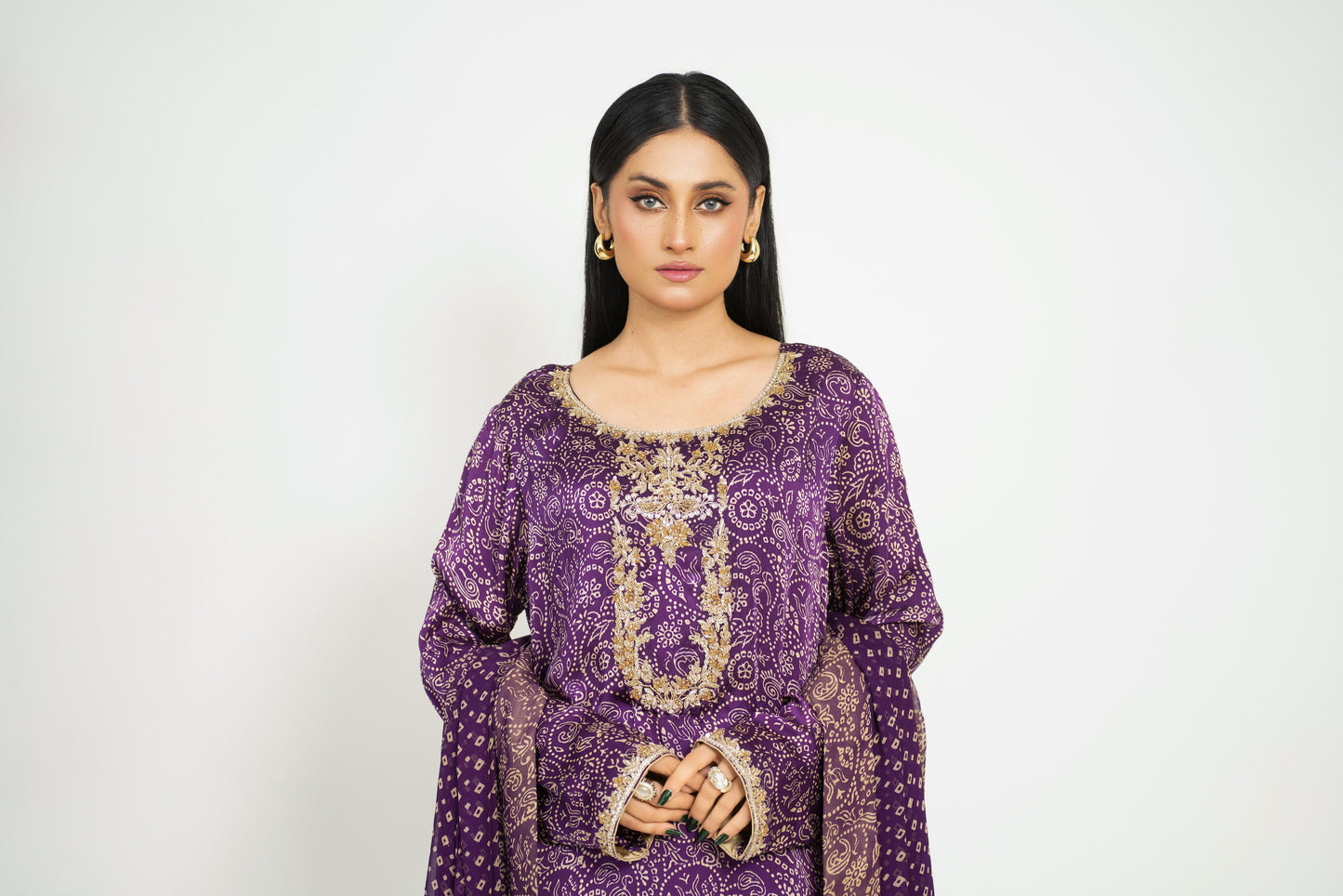 Regal Purple Printed & Embroidered