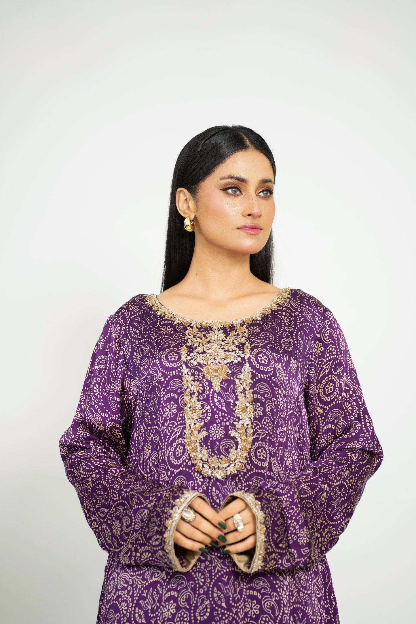 Regal Purple Printed & Embroidered