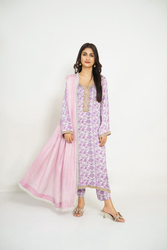 Lilac Bloom- Printed Silk
